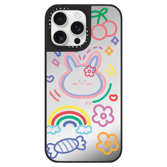 Rabbit, Cherry and Rainbow Neon Color Line Drawing Phone Case_Clear Impact Phone Case [1503048]