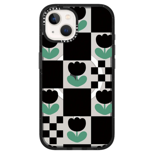 Black Square and Flower Pattern_ iPhone Ultra-MagSafe Case [1503096]