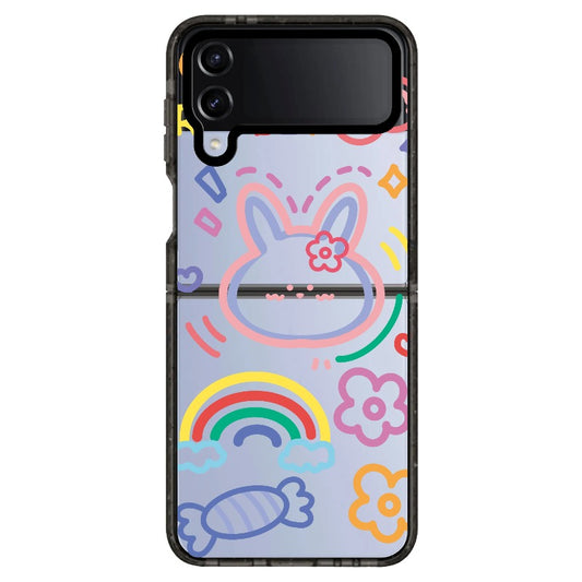 Rabbit, Cherry and Rainbow Neon Color Line Drawing Phone Case_Samsung Z Flip [1503048]