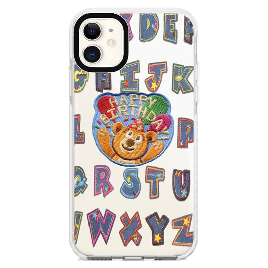 "Happy Birthday" Jean Patch Style Teddy Bear and Letter Stickers Phone Case_iPhone Clear Impact Case [1462873]