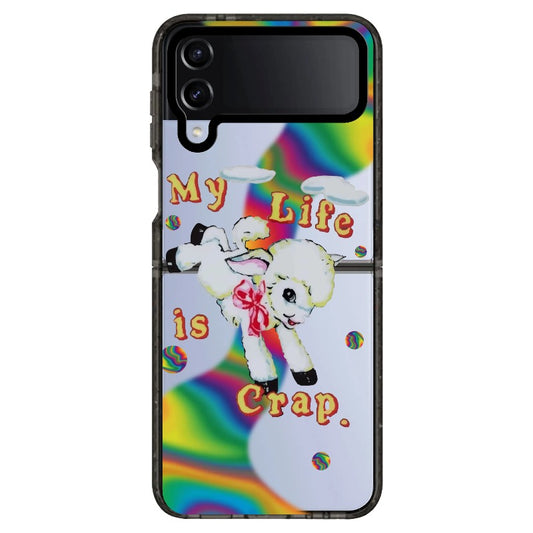 "My Life is Crap" Vintage Style and Y2K Fuzzy Rainbow Phone Case_Samsung Z Flip [1446103]