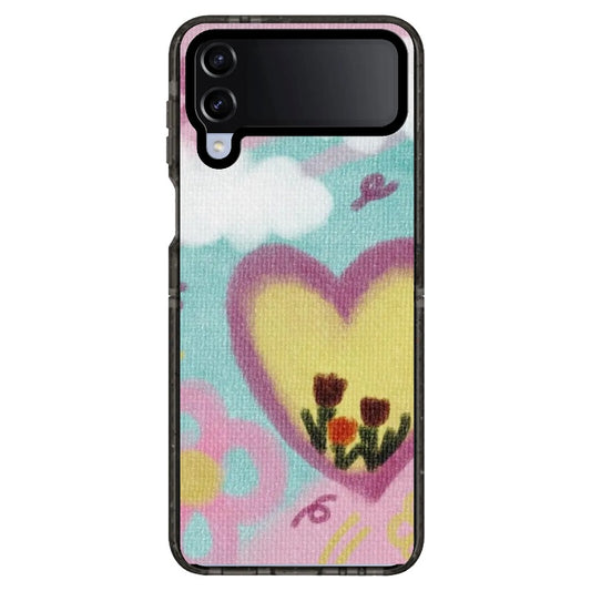 Pastel on Canvas Style Tulip and Blue Sky Doodle Art Phone Case_Samsung Z Flip [1444120]