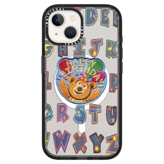 "Happy Birthday" Jean Patch Style Teddy Bear and Letter Stickers Phone Case_ iPhone Ultra-MagSafe Case [1462873]