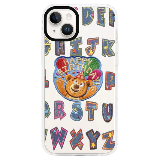 "Happy Birthday" Jean Patch Style Teddy Bear and Letter Stickers Phone Case_Clear Impact Phone Case [1462873]