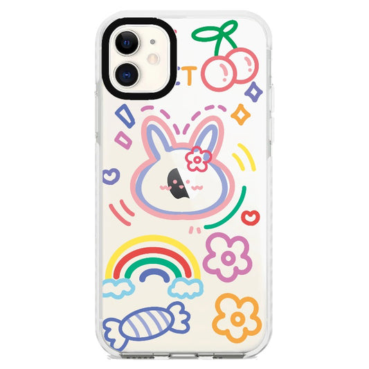 Rabbit, Cherry and Rainbow Neon Color Line Drawing Phone Case_iPhone Clear Impact Case [1503048]