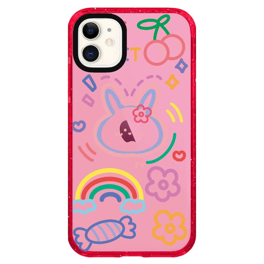 Rabbit, Cherry and Rainbow Neon Color Line Drawing Phone Case_iPhone Clear Impact Case Limited  [1503048]