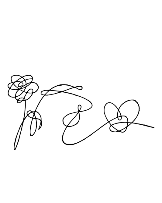 Flower and Heart Line Art Tattoo     2*2 inch