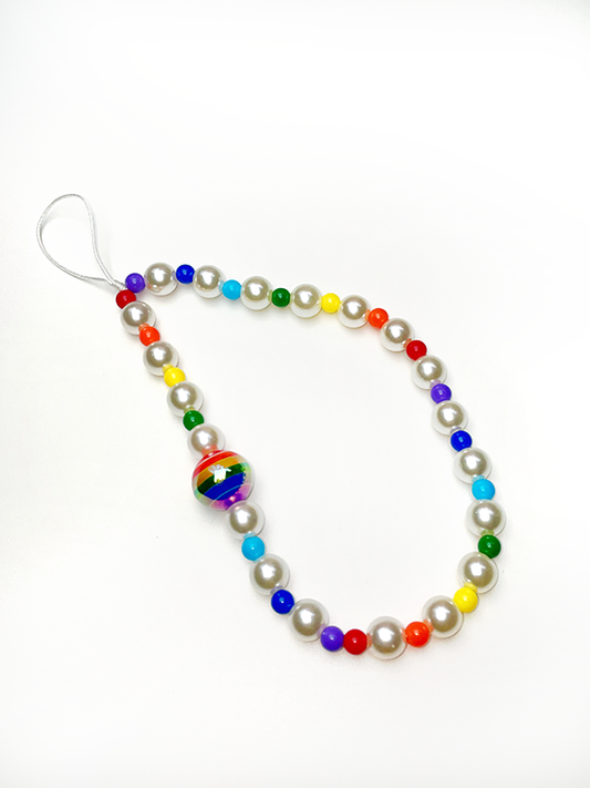 Rainbow Beads and Pearl Phone Charm