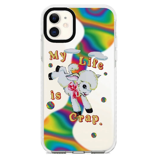"My Life is Crap" Vintage Style and Y2K Fuzzy Rainbow Phone Case_iPhone Clear Impact Case [1446103]