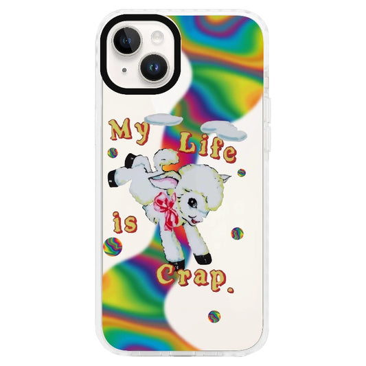 "My Life is Crap" Vintage Style and Y2K Fuzzy Rainbow Phone Case_Clear Impact Phone Case [1446103]