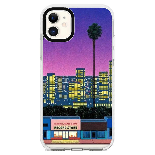 City Pop Style Evening Record Store Street Scene Phone Case_iPhone Clear Impact Case [1277499]