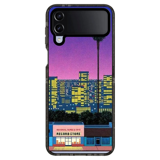 City Pop Style Evening Record Store Street Scene Phone Case_Samsung Z Flip [1277499]