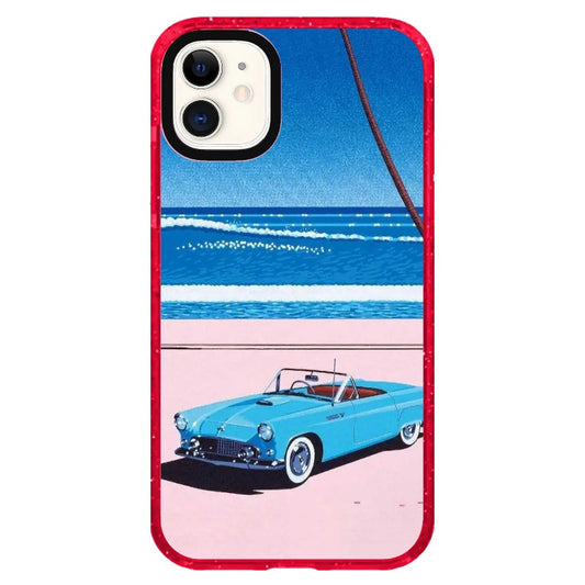 City Pop Style Vintage Sport Car and Beach Scene Phone Case_iPhone Clear Impact Case Limited  [1277488]