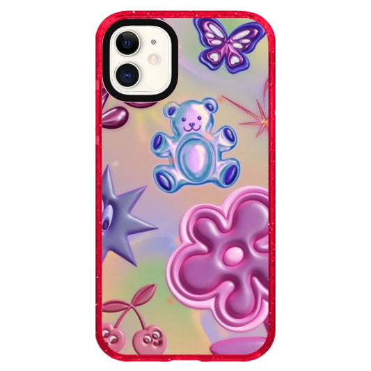 Y2K Style Colorful Bear and Flowers 3D Effect Phone Case_iPhone Clear Impact Case Limited  [1536200]